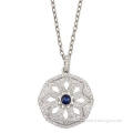 14k Gold Sapphire Diamond Necklace,Diamond Pendant,Fine jewelry